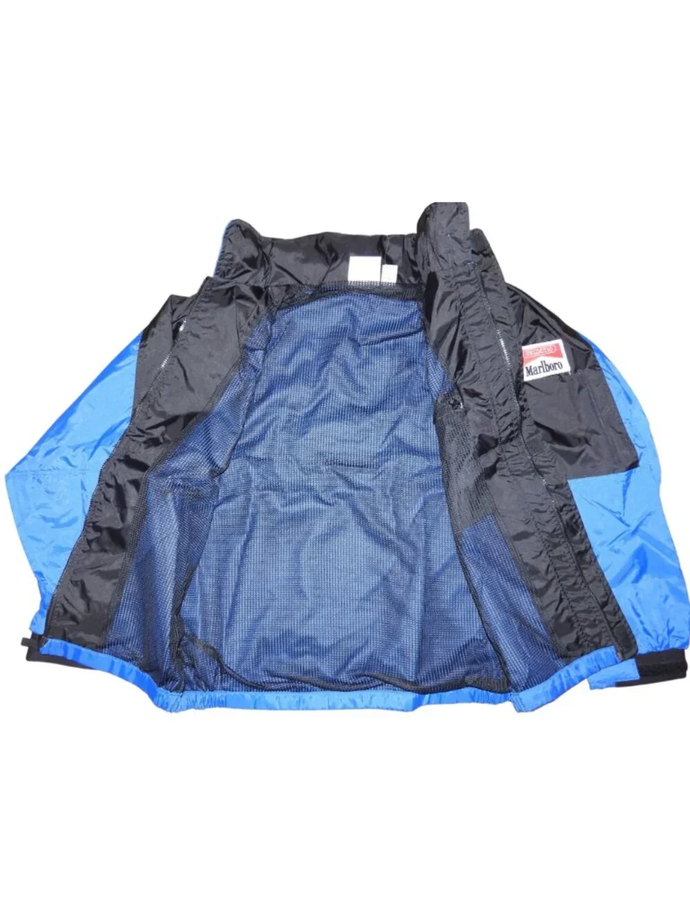 NWOT Vintage 90s Marlboro Unlimited Windbreaker Jacket XL Blue Packable Hood